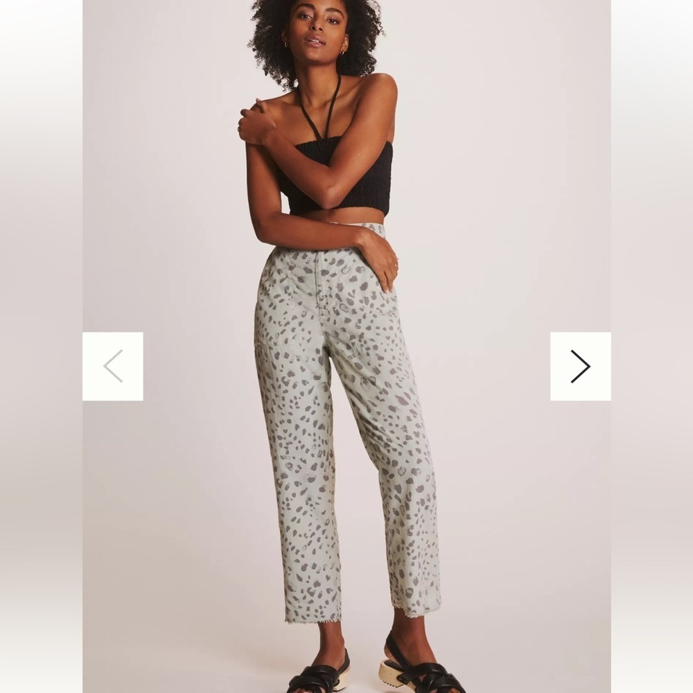 Anthropologie Cloth & Stone Straight Leg Frayed Leopard Casual Pants size L